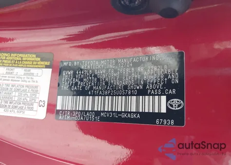 2005 Toyota Camry Solara Sle из США, поврежденный, VIN 4T1FA38P25U057810